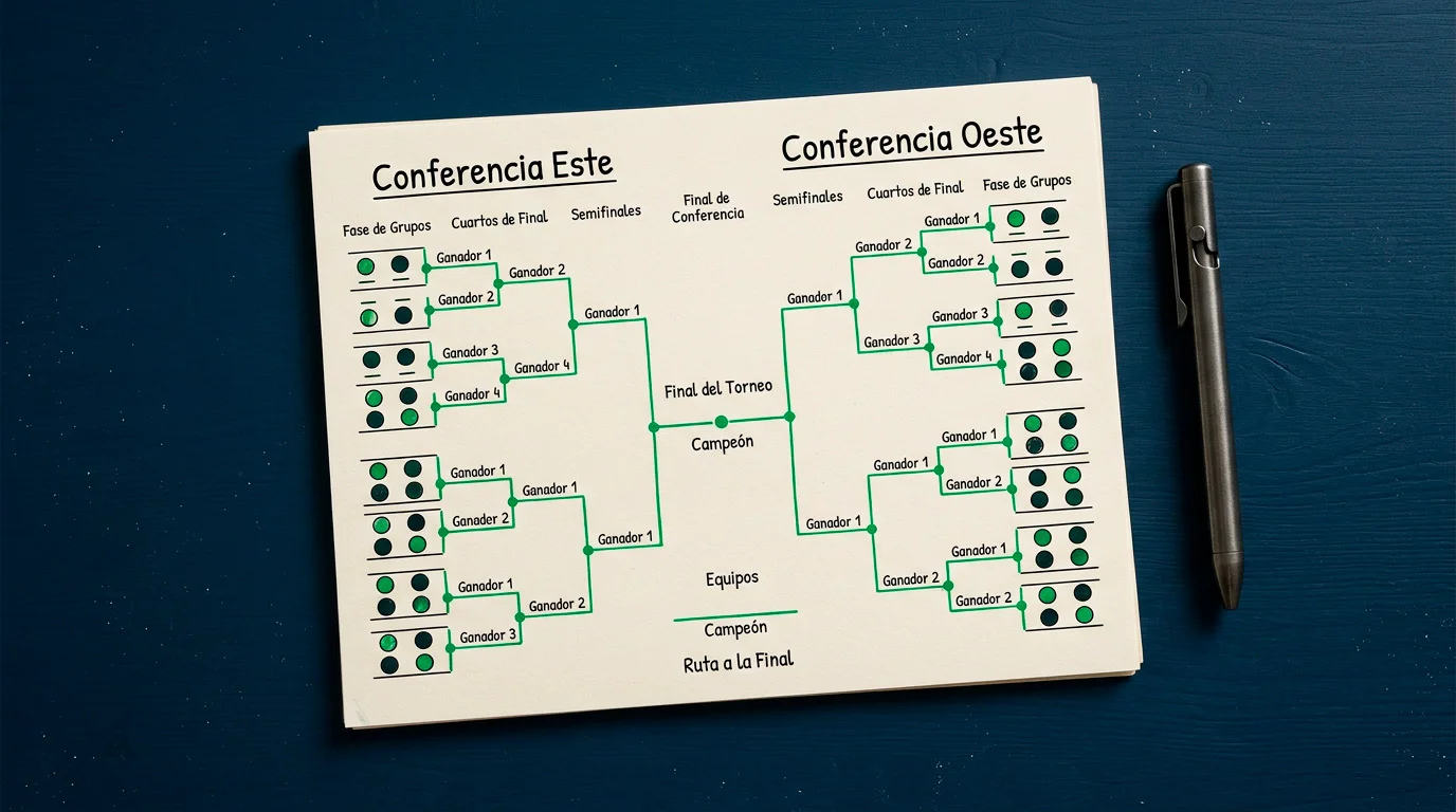 Esquema de las conferencias Este y Oeste de la MLS con el formato de clasificación a playoffs
